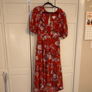 Anthropologie Red Floral High-Low Dress